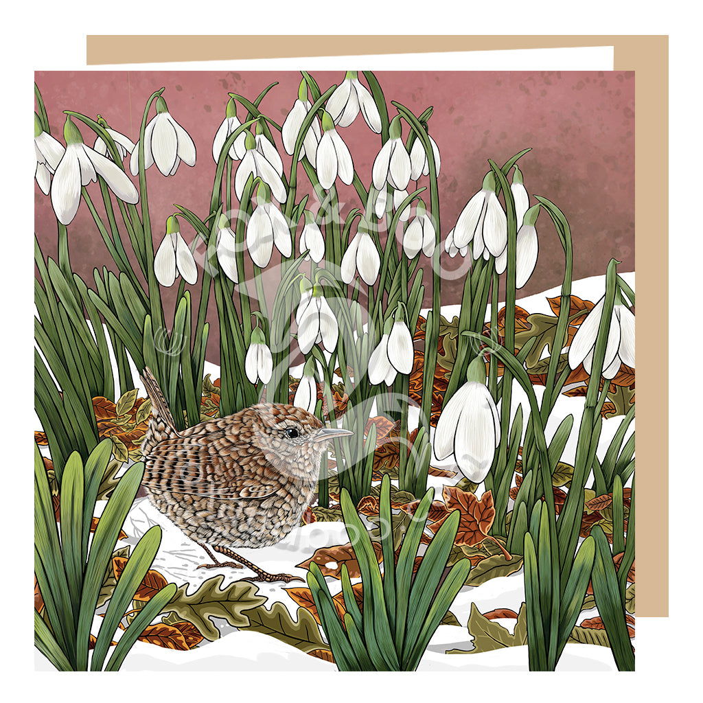 Wholesale Wren and Snowdrops Greeting Card