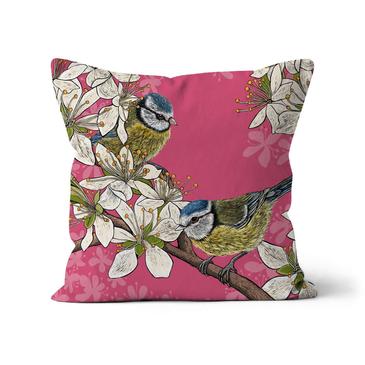 Wildlife and Country Cushions, this collection image featuring birds on a pink floral background, adding a touch of nature to your decor.