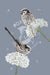 Long tailed tits tea towel by Fox and Boo; British designer homeware. Two long tailed tits on cow parsley against dusk grey background.
