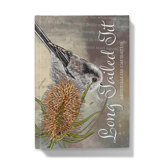 Vintage Style Long Tailed Tit Hardback Journal featuring an illustration of a Long tailed Tit bird on the cover.
