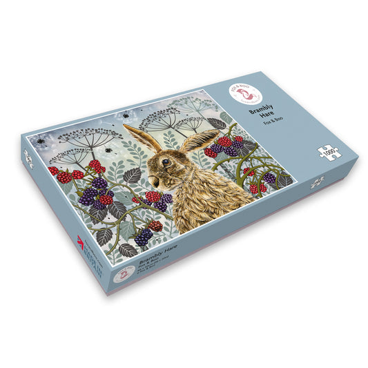 Hare Jigsaw puzzle by Fox and Boo featuring a hare among brambles and berries in a woodland setting.