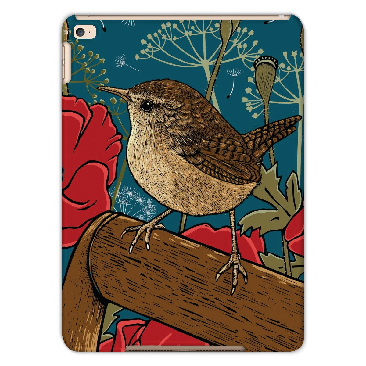 Poppies and Wren design on tablet case, to buy