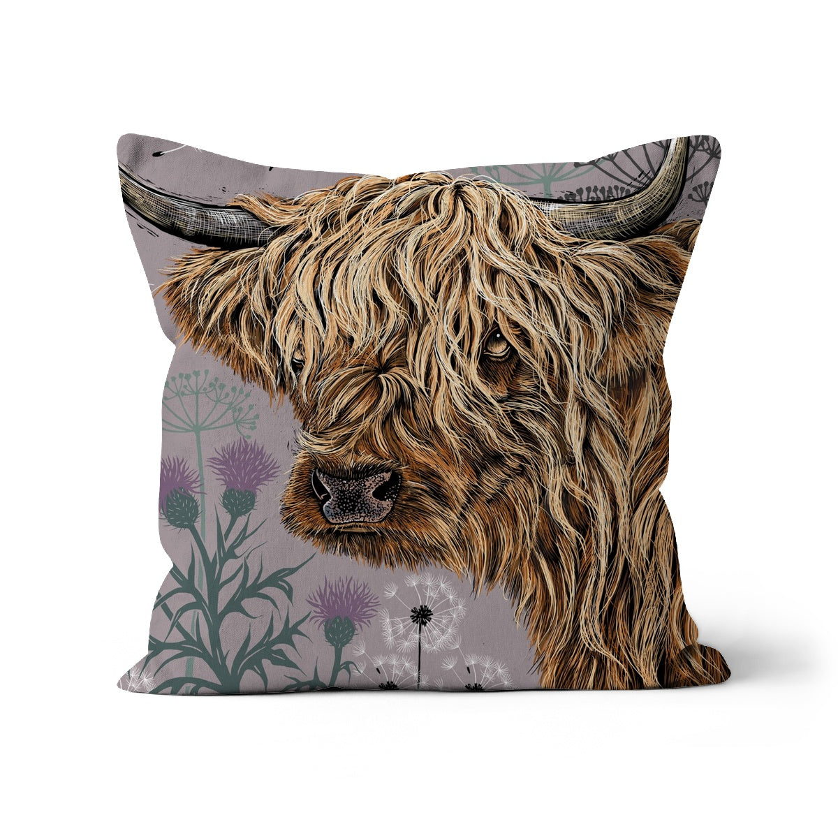 HIghland Cow cushion; Heeland Coo cushion, by Fox and Boo
