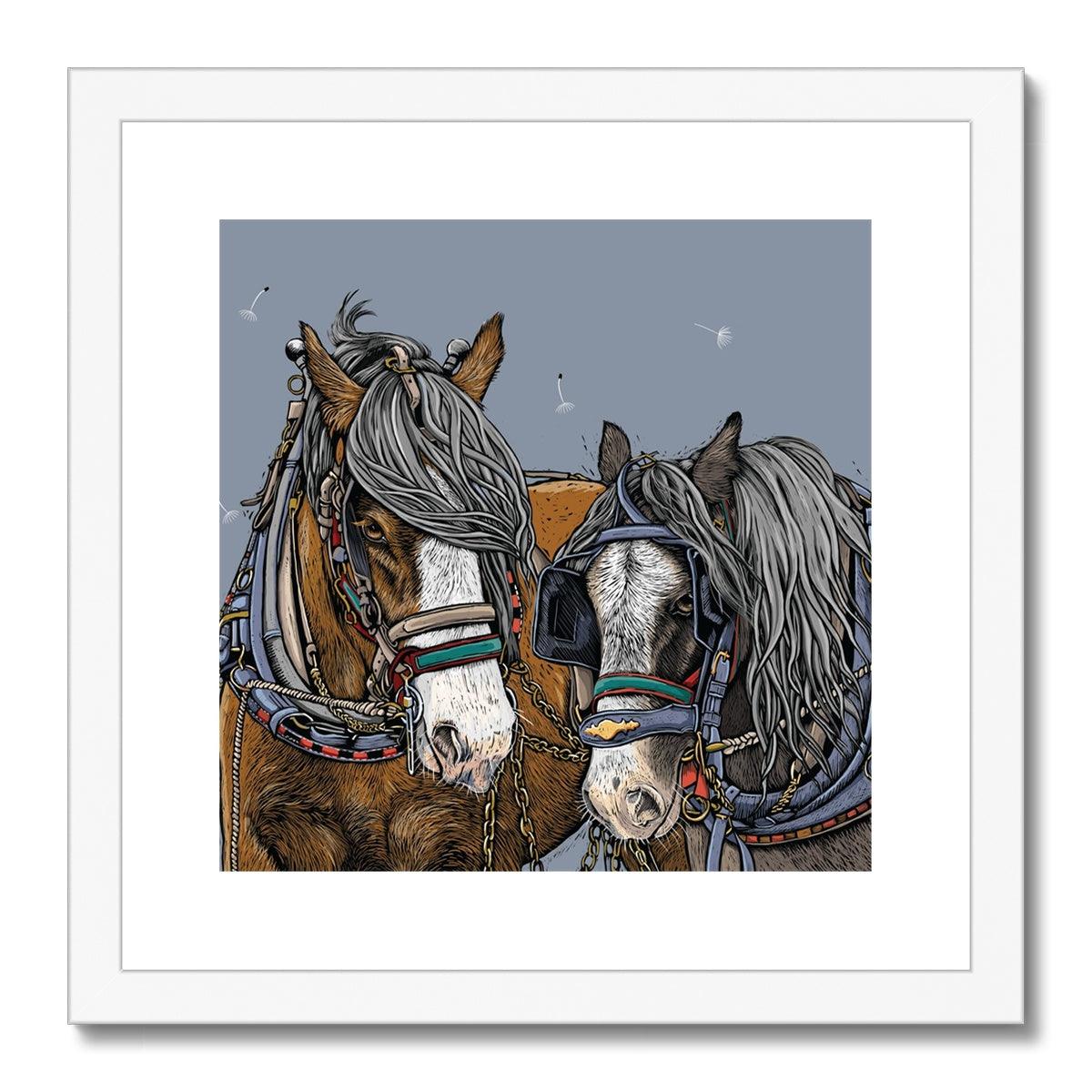 Horse Whisper framed art print, white frame by Fox and Boo