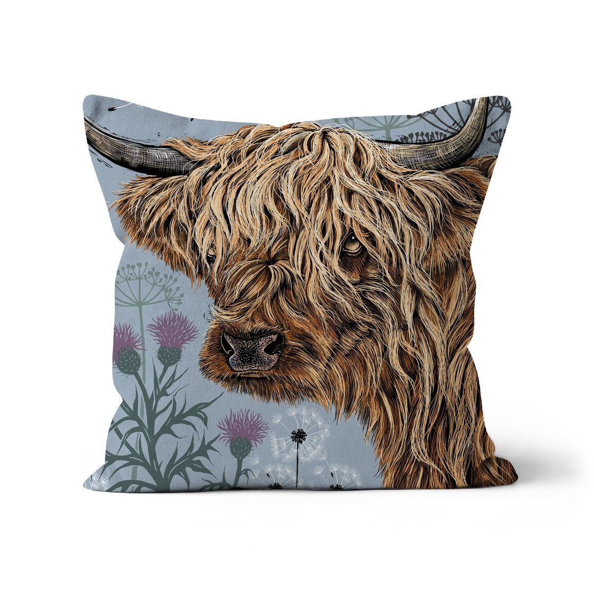 Highland Cow cushion in Blue by Fox and Boo