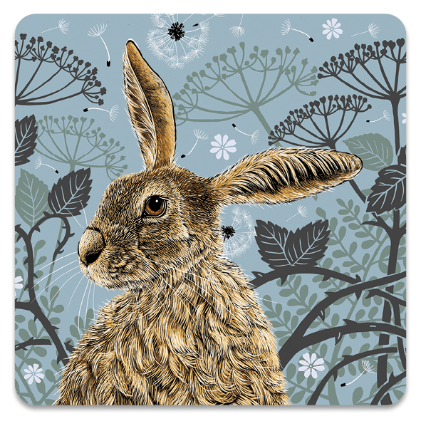 Decorative Hare Matt Coaster - Swedish Blue - Fox & Boo