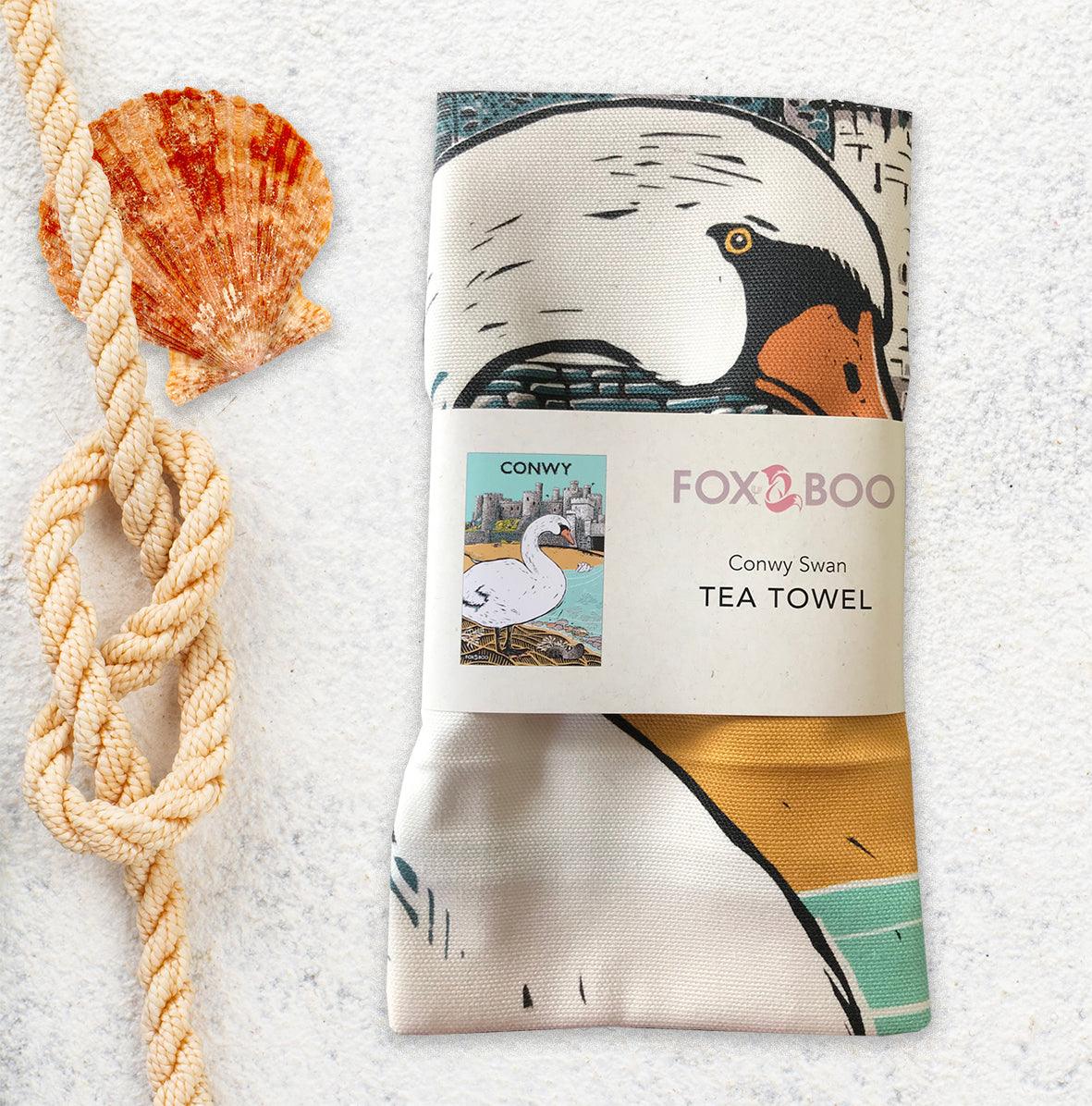 Conwy Swan Tea Towel, Conwy Castle, Fox &amp; Boo