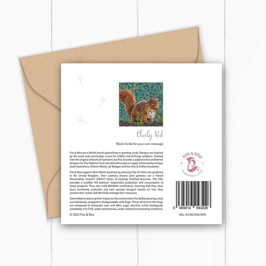 Cheeky Red Greeting Card; Illustrated Squirrel by Fox and Boo