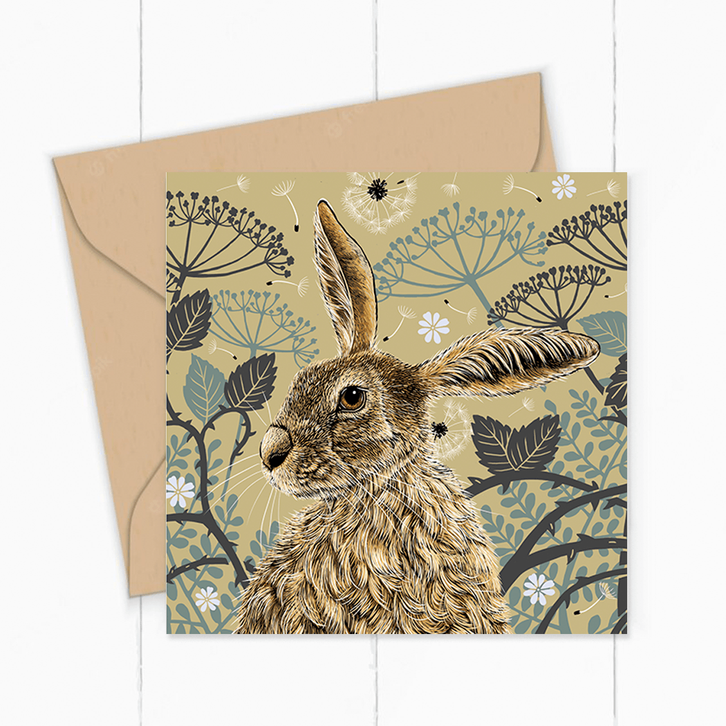Decorative Hare Greeting Card - Olive - Fox & Boo