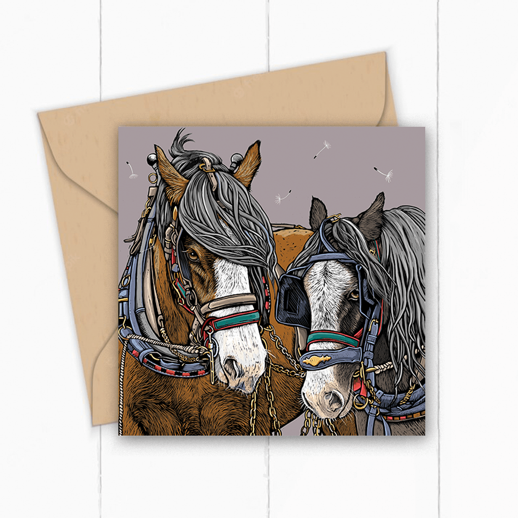 Horse Whisper, Two Shire Horses Greeting Card by Fox &amp; Boo