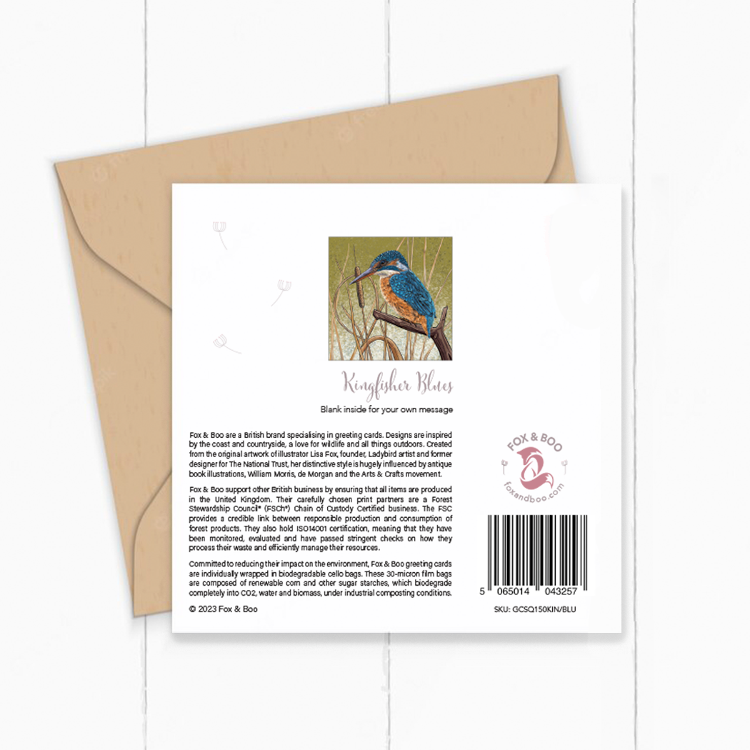 Reverse of Kingfisher Greeting Card by Fox and Boo