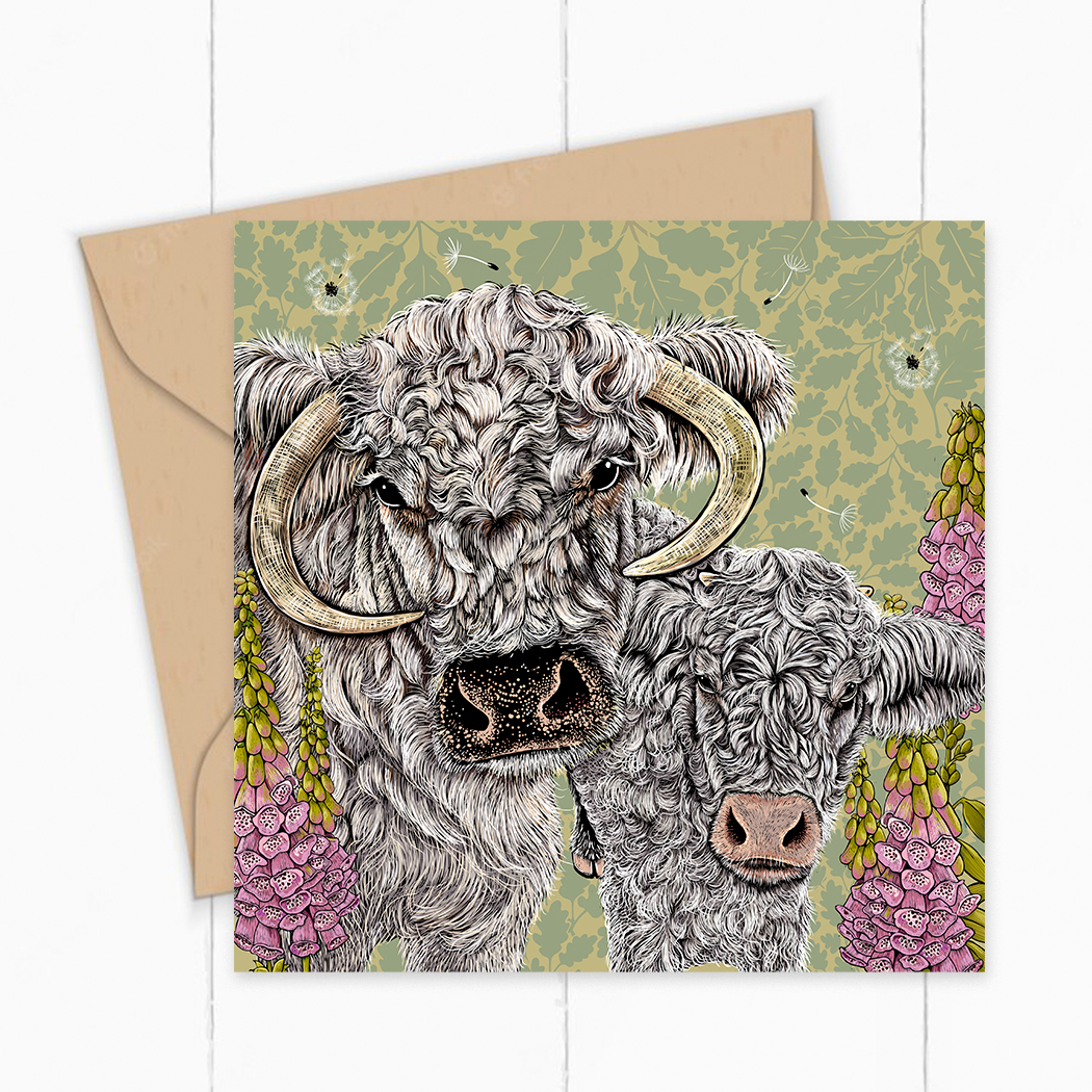 Lovely Longhorns Greeting Card by Fox and Boo