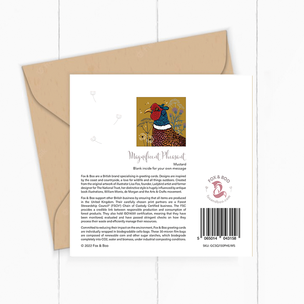 Pheasant Greeting Card by Fox and Boo