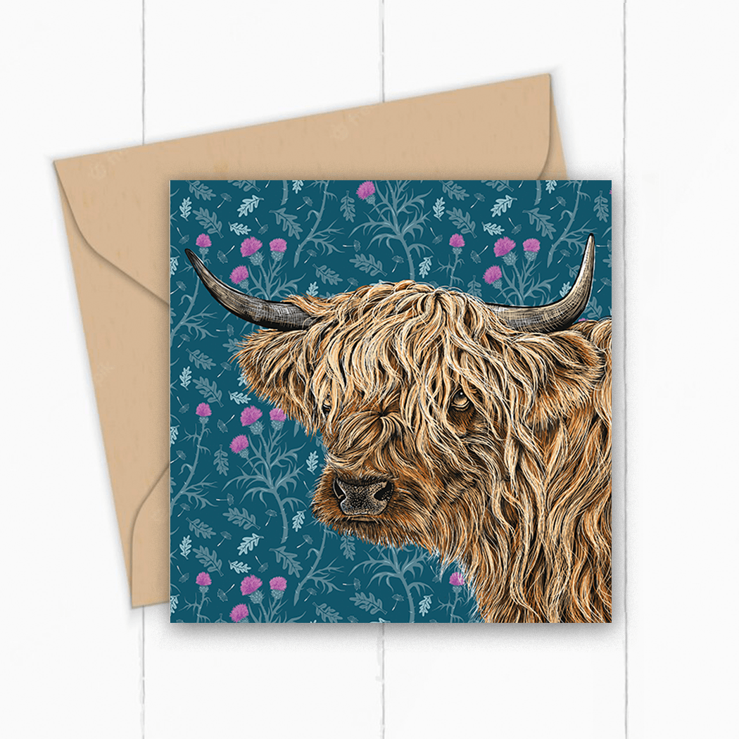Highland Cow Greeting Card by Fox and Boo