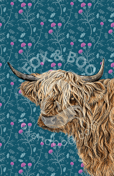 Highland Cow Tea Towel - Fox and Boo