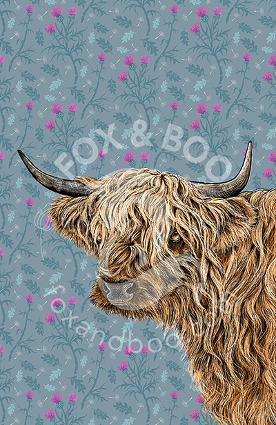 Highland Cow Tea Towel - Stone - Fox &amp; Boo