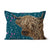 Image of Highland Cow Cushion with Scottish Thistles, Oak leaves and Dandelion Puffs
