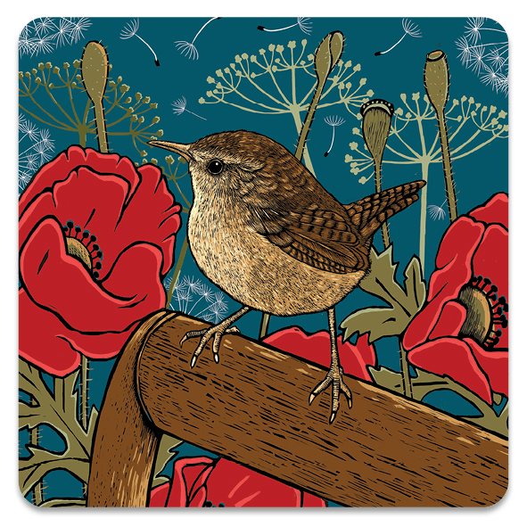 Poppies and Wren Coaster by Fox and Boo